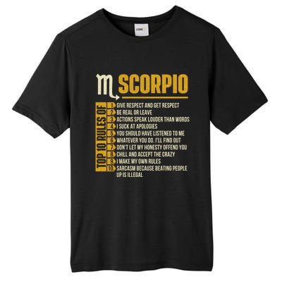 Top 10 Rules Of Scorpio Zodiac Sign Horoscope Astrology Gift Tall Fusion ChromaSoft Performance T-Shirt