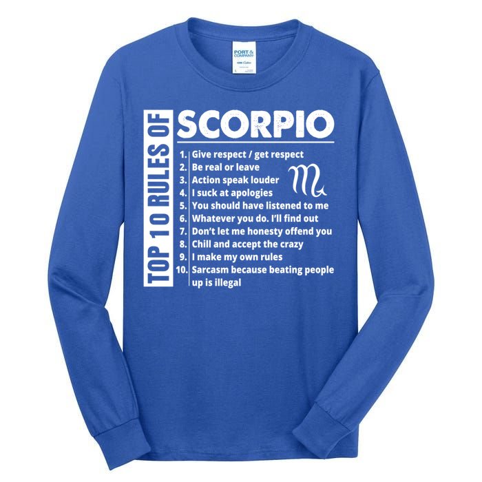 Top 10 Rules Of Scorpio October November Birthday Gift Tall Long Sleeve T-Shirt