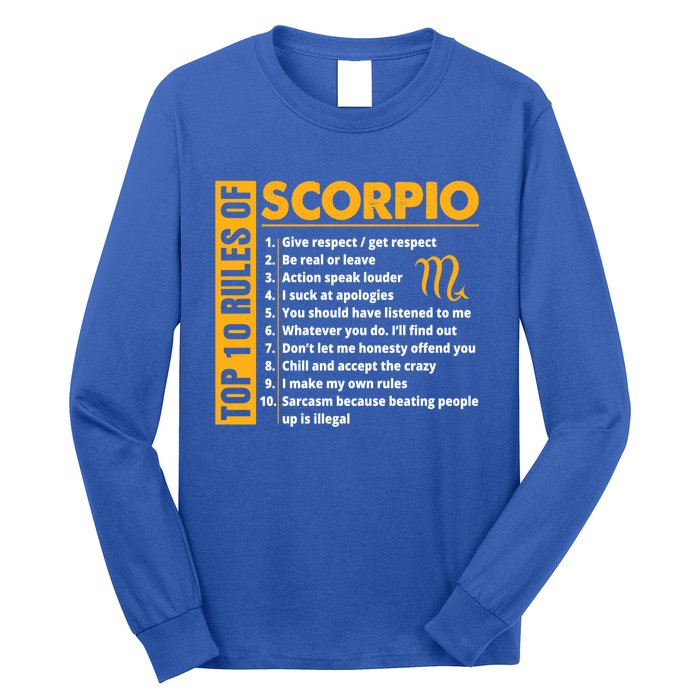 Top 10 Rules Of Scorpio October November Birthday Gift Long Sleeve Shirt