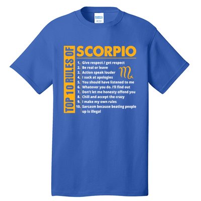 Top 10 Rules Of Scorpio October November Birthday Gift Tall T-Shirt