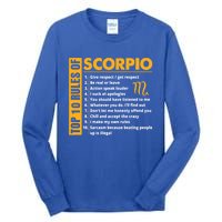 Top 10 Rules Of Scorpio October November Birthday Gift Tall Long Sleeve T-Shirt