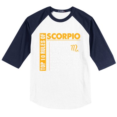 Top 10 Rules Of Scorpio October November Birthday Gift Baseball Sleeve Shirt