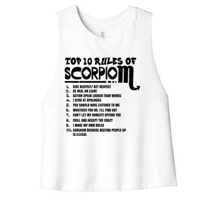 Top 10 Rules Of Scorpio Zodiac Birthday Funny Gift Women's Racerback Cropped Tank