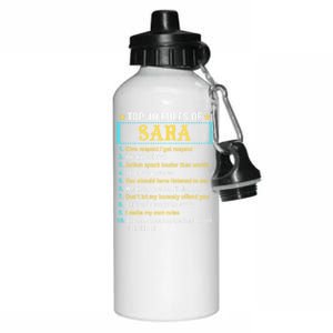 Top 10 Rules Of Sara Sara First Name Funny Gift Aluminum Water Bottle