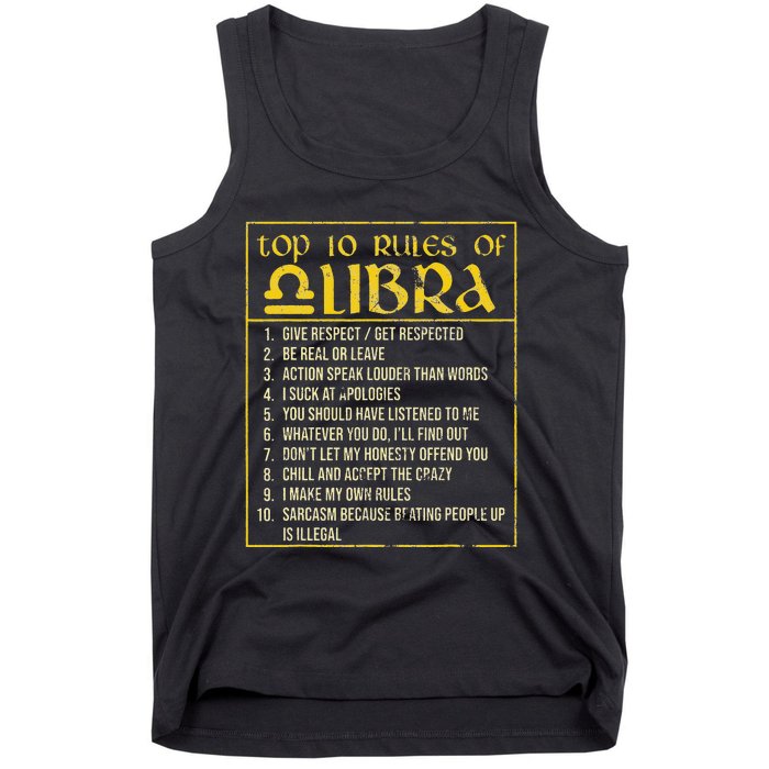 Top 10 Rules Libra Zodiac Sign September October Birthday Tank Top