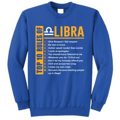 Top 10 Rules Of Libra Birthday Funny Gift Great Gift Meaningful Gift Sweatshirt