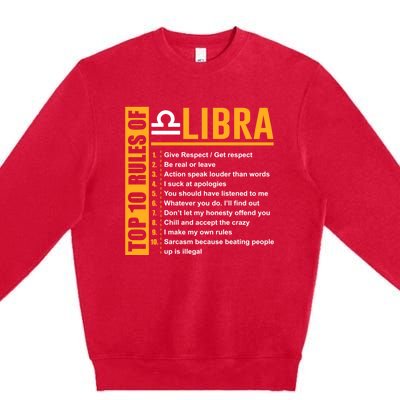 Top 10 Rules Of Libra Birthday Funny Gift Great Gift Meaningful Gift Premium Crewneck Sweatshirt