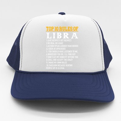 Top 10 Rules Of Libra September 23 October 22 Birthday Gift Trucker Hat