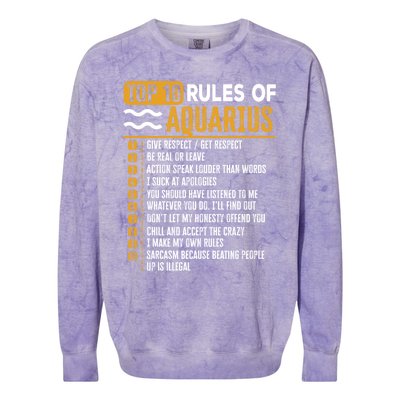 Top 10 Rules Of Aquarius Give Respect Get Respect Birthday Gift Colorblast Crewneck Sweatshirt