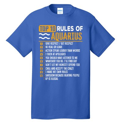 Top 10 Rules Of Aquarius Give Respect Get Respect Birthday Gift Tall T-Shirt