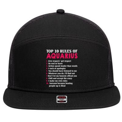 Top 10 Rules Of Aquarius Zodiac Sign Cool Gift 7 Panel Mesh Trucker Snapback Hat