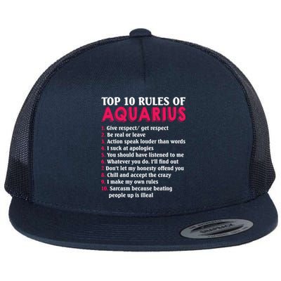 Top 10 Rules Of Aquarius Zodiac Sign Cool Gift Flat Bill Trucker Hat