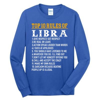 Top 10 Rules Of Libra September 23 October 22 Birthday Cool Gift Tall Long Sleeve T-Shirt