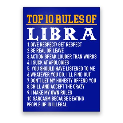 Top 10 Rules Of Libra September 23 October 22 Birthday Cool Gift Poster