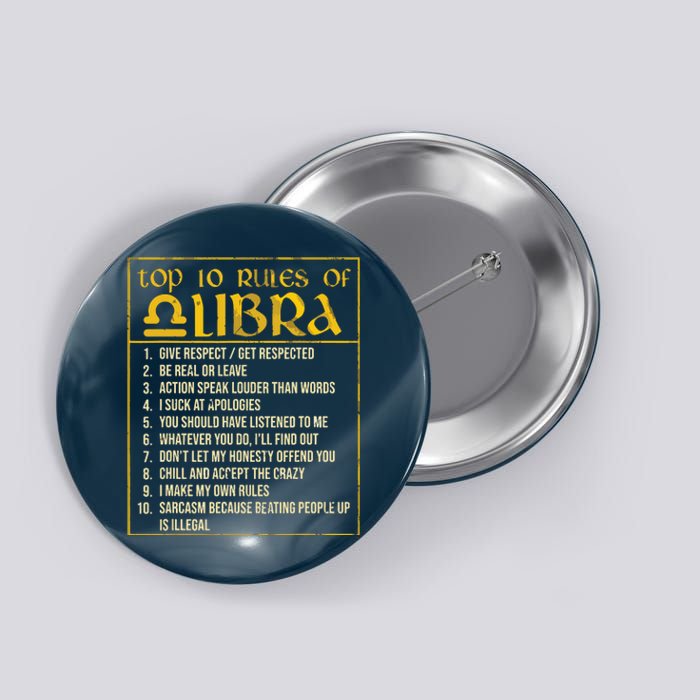 Top 10 Rules Libra Zodiac Sign September October Birthday Button