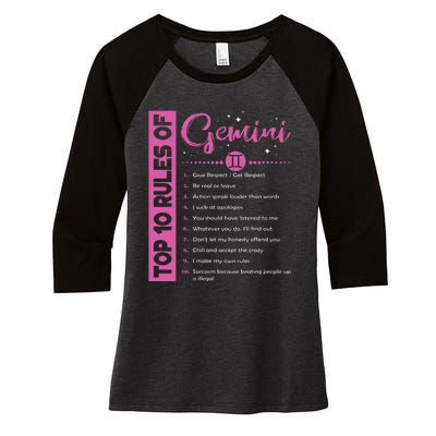 Top 10 Rules Of Gemini Birthday Women's Tri-Blend 3/4-Sleeve Raglan Shirt