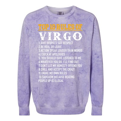 Top 10 Rules Of Virgo August 23 September 22 Birthday Great Gift Colorblast Crewneck Sweatshirt