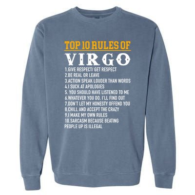 Top 10 Rules Of Virgo August 23 September 22 Birthday Great Gift Garment-Dyed Sweatshirt