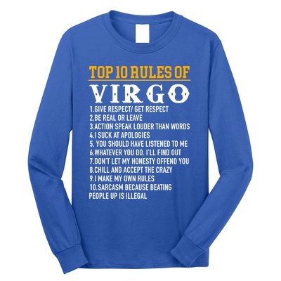 Top 10 Rules Of Virgo August 23 September 22 Birthday Great Gift Long Sleeve Shirt