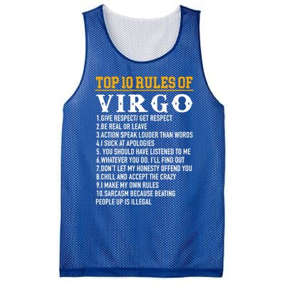 Top 10 Rules Of Virgo August 23 September 22 Birthday Great Gift Mesh Reversible Basketball Jersey Tank