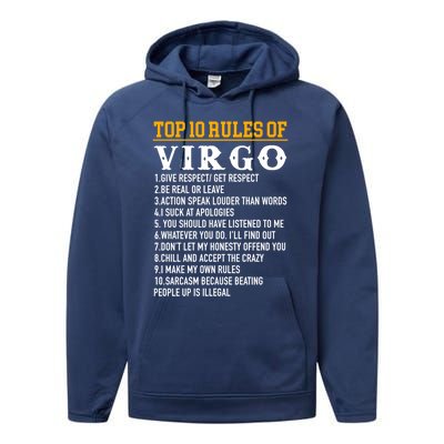 Top 10 Rules Of Virgo August 23 September 22 Birthday Great Gift Performance Fleece Hoodie