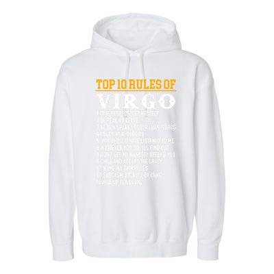 Top 10 Rules Of Virgo August 23 September 22 Birthday Great Gift Garment-Dyed Fleece Hoodie