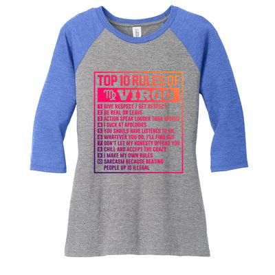 Top 10 Rules Of Virgo Birthday Horoscope Gift Women's Tri-Blend 3/4-Sleeve Raglan Shirt