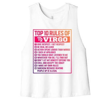 Top 10 Rules Of Virgo Birthday Horoscope Gift Women's Racerback Cropped Tank