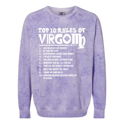 Top 10 Rules Of Virgo Zodiac Birthday Funny Gift Colorblast Crewneck Sweatshirt