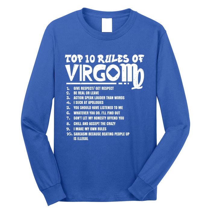 Top 10 Rules Of Virgo Zodiac Birthday Funny Gift Long Sleeve Shirt