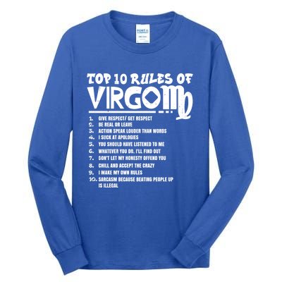 Top 10 Rules Of Virgo Zodiac Birthday Funny Gift Tall Long Sleeve T-Shirt