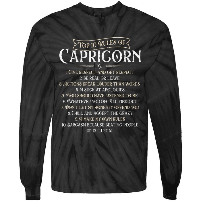 Top 10 Rules Of Capricorn Astrology Horoscope Zodiac Sign Tie-Dye Long Sleeve Shirt