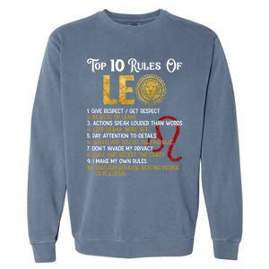 Top 10 Rules Leo Funny Zodiac Sign Traits Horoscope Cool Gift Garment-Dyed Sweatshirt