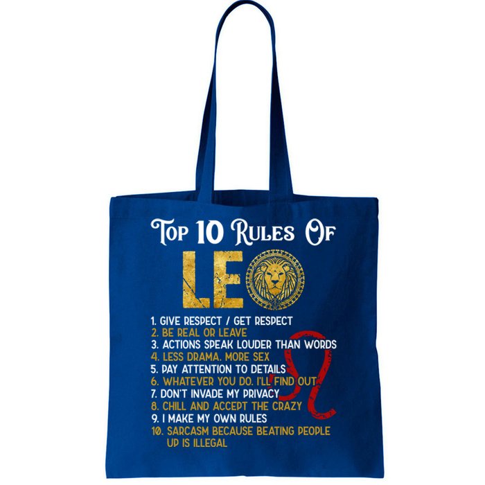 Top 10 Rules Leo Funny Zodiac Sign Traits Horoscope Cool Gift Tote Bag