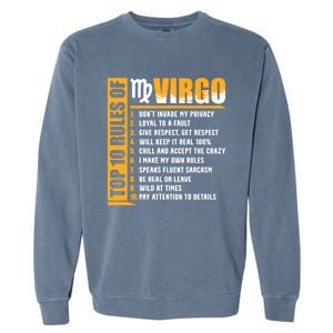 Top 10 Rules Of Virgo Zodiac Sign Funny Gift Garment-Dyed Sweatshirt