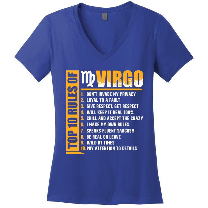 Top 10 Rules Of Virgo Zodiac Sign Funny Gift Women's V-Neck T-Shirt