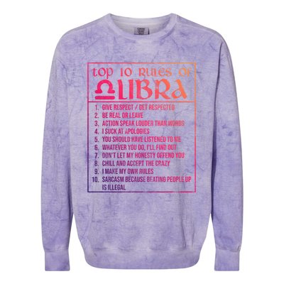 Top 10 Rules Libra Zodiac Sign September October Birthday Funny Gift Colorblast Crewneck Sweatshirt