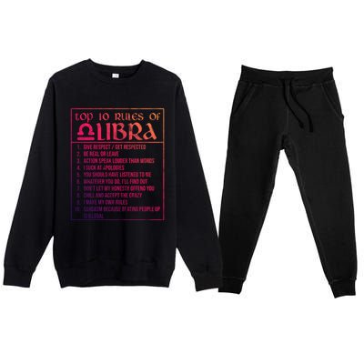 Top 10 Rules Libra Zodiac Sign September October Birthday Funny Gift Premium Crewneck Sweatsuit Set