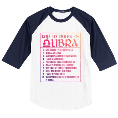 Top 10 Rules Libra Zodiac Sign September October Birthday Funny Gift Baseball Sleeve Shirt