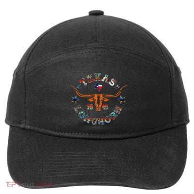 Texas 1845 Vintage Longhorn Cowboy Western Cow Mama 7-Panel Snapback Hat
