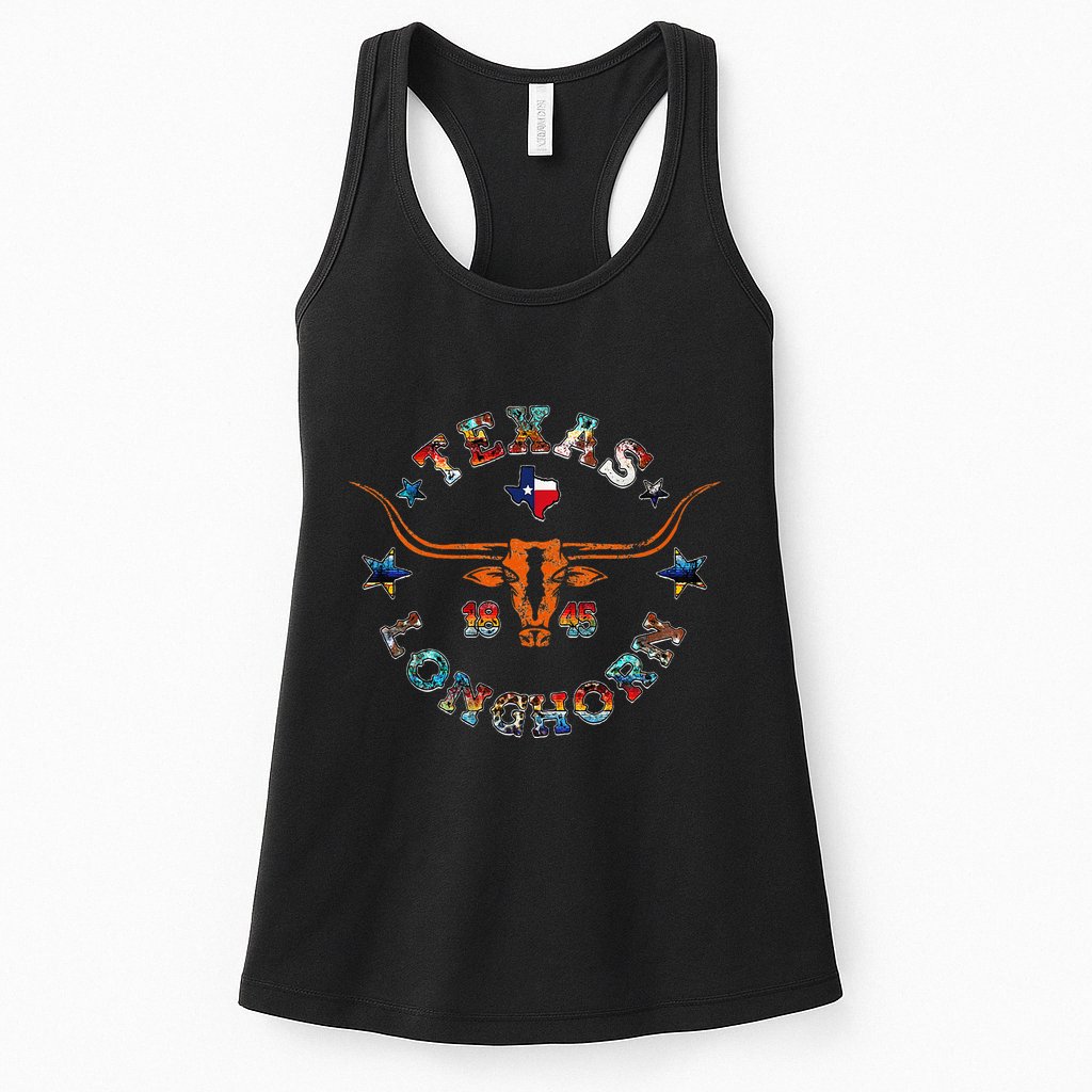 Texas 1845 Vintage Longhorn Cowboy Western Cow Mama Womens Tank Top