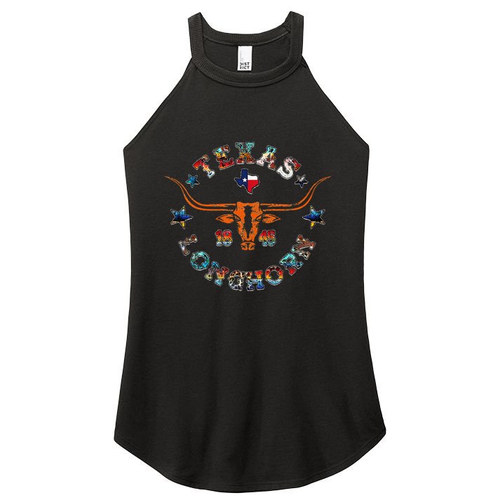 Texas 1845 Vintage Longhorn Cowboy Western Cow Mama Women's Perfect Tri Rocker Tank