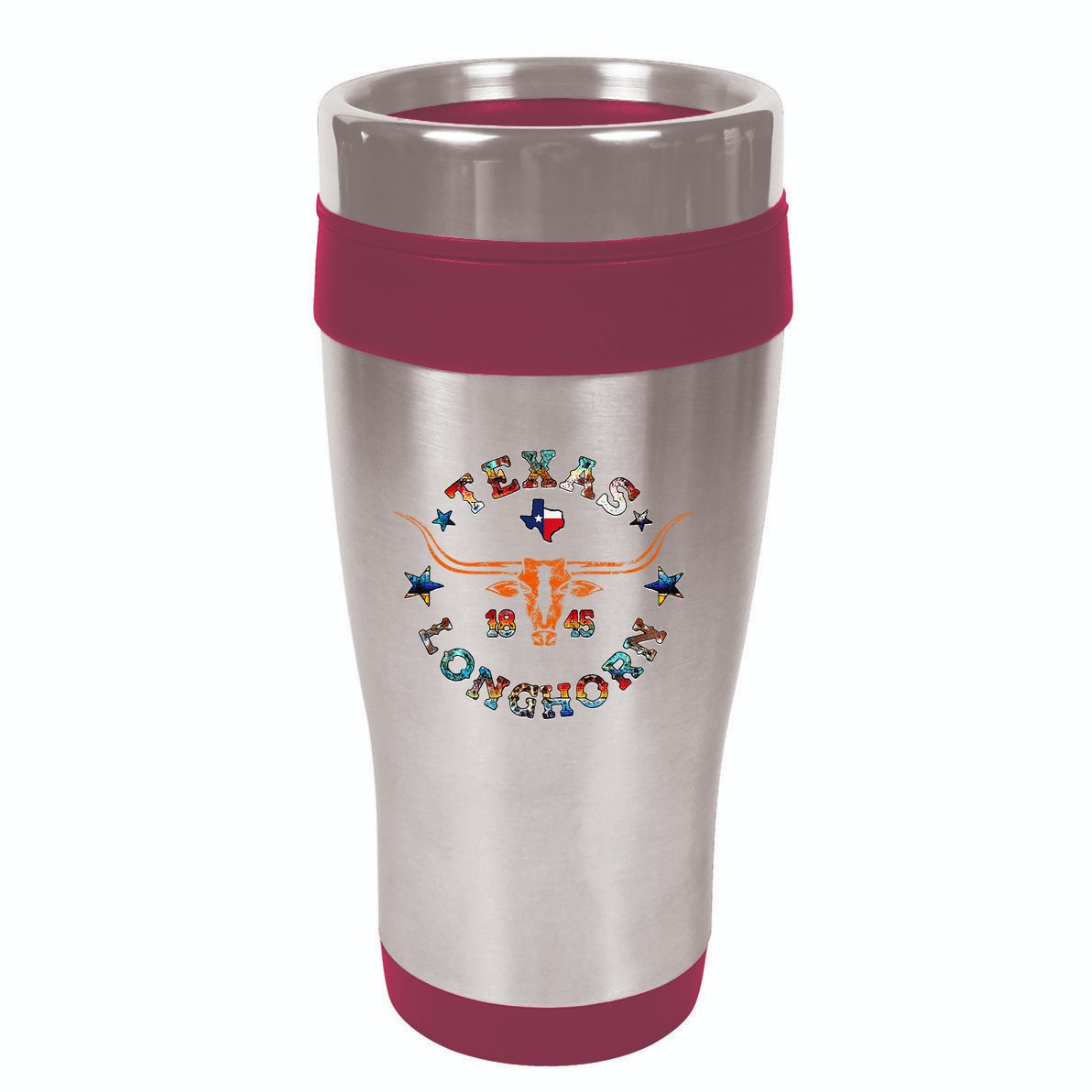 Texas 1845 Vintage Longhorn Cowboy Western Cow Mama 16oz Travel Tumbler