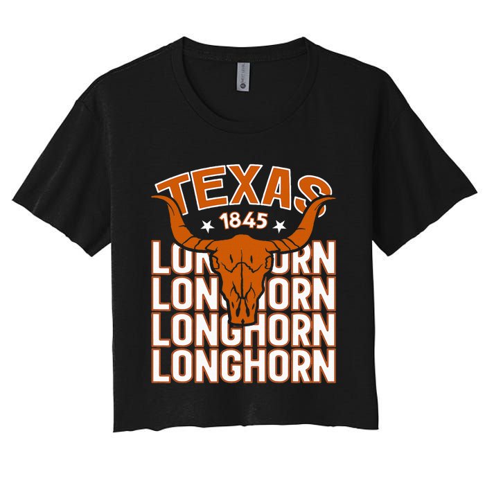 Texas 1845 Vintage Longhorn Western Women's Crop Top Tee