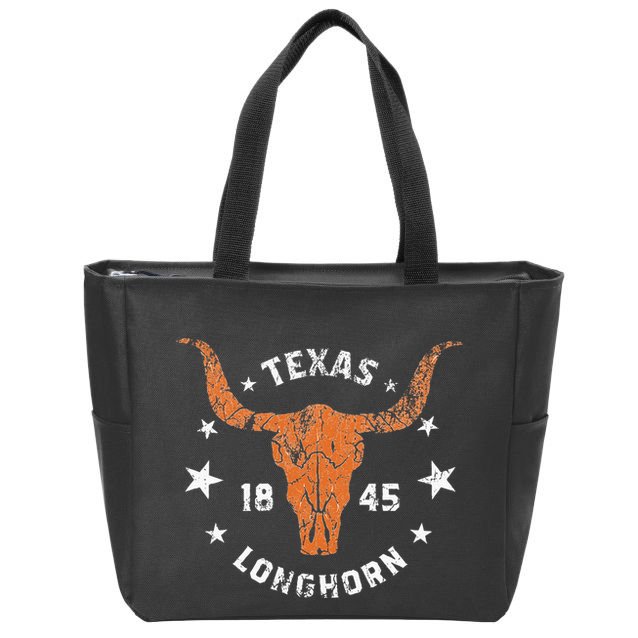 Texas 1845 Vintage Longhorn Cowboy And Rodeo Fan Zip Tote Bag