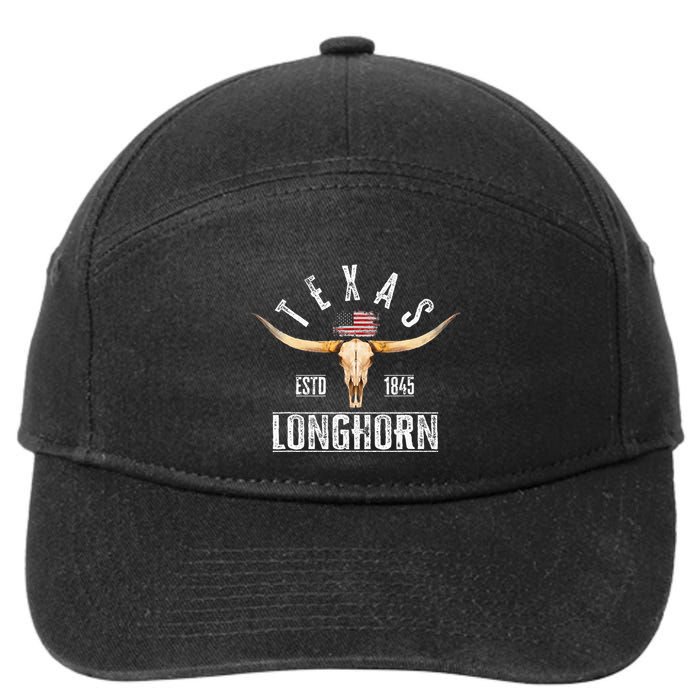 Texas 1845 Vintage With Longhorn Cattle Breed 7-Panel Snapback Hat