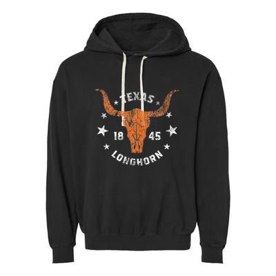 Texas 1845 Vintage Longhorn Cowboy And Rodeo Fan Garment-Dyed Fleece Hoodie