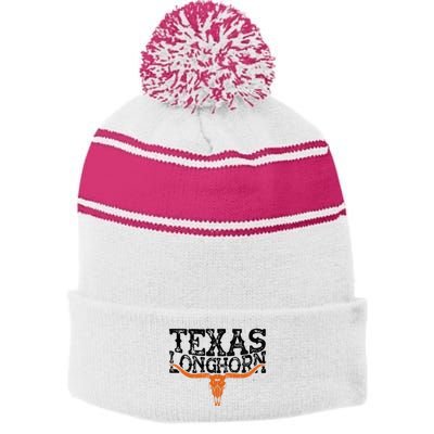 Texas 1845 Vintage Longhorn Cowboy And Rodeo Fan Stripe Pom Pom Beanie
