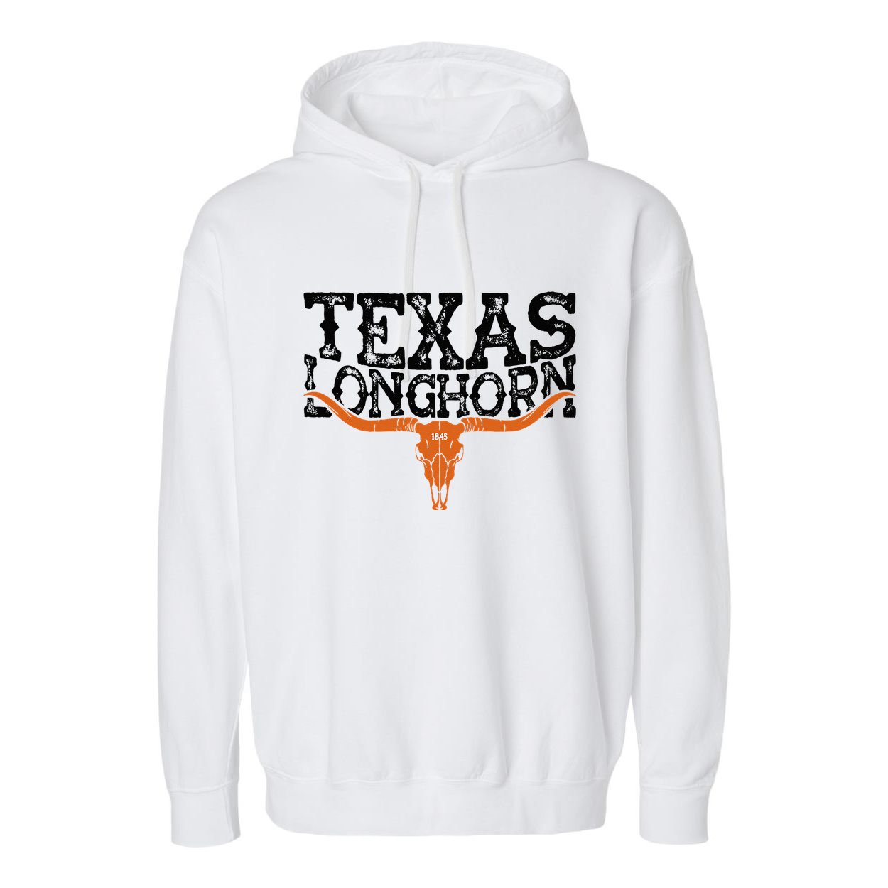 Texas 1845 Vintage Longhorn Cowboy And Rodeo Fan Garment-Dyed Fleece Hoodie