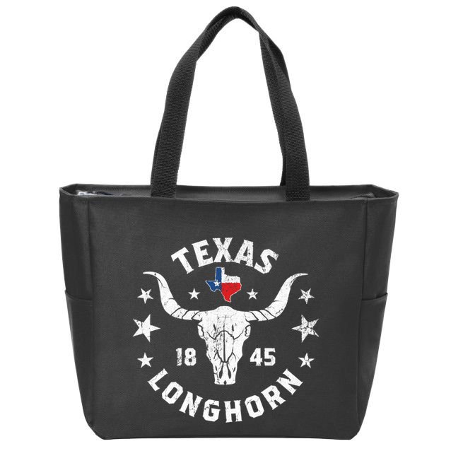 Texas 1845 Vintage Longhorn Cowboy And Rodeo Fan Zip Tote Bag